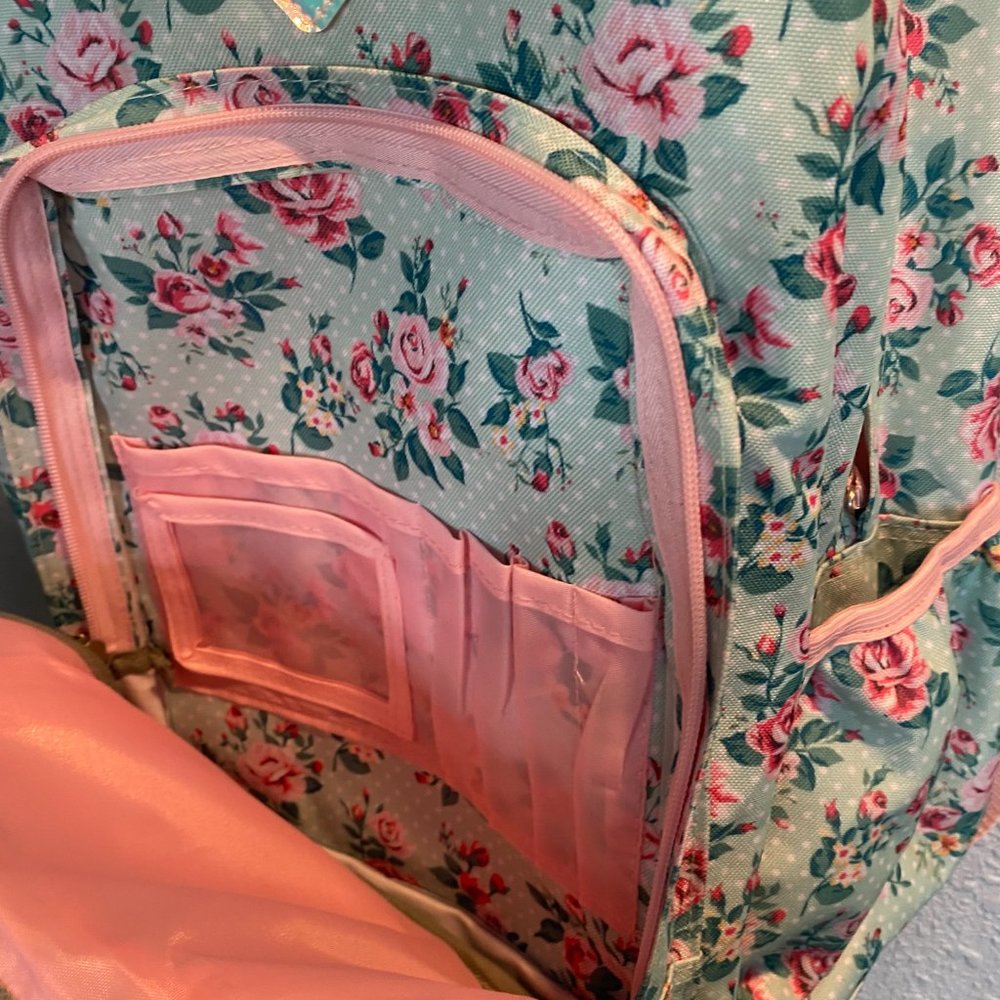 Light Blue Floral Pink Roses Backpack - Picture 5 of 8